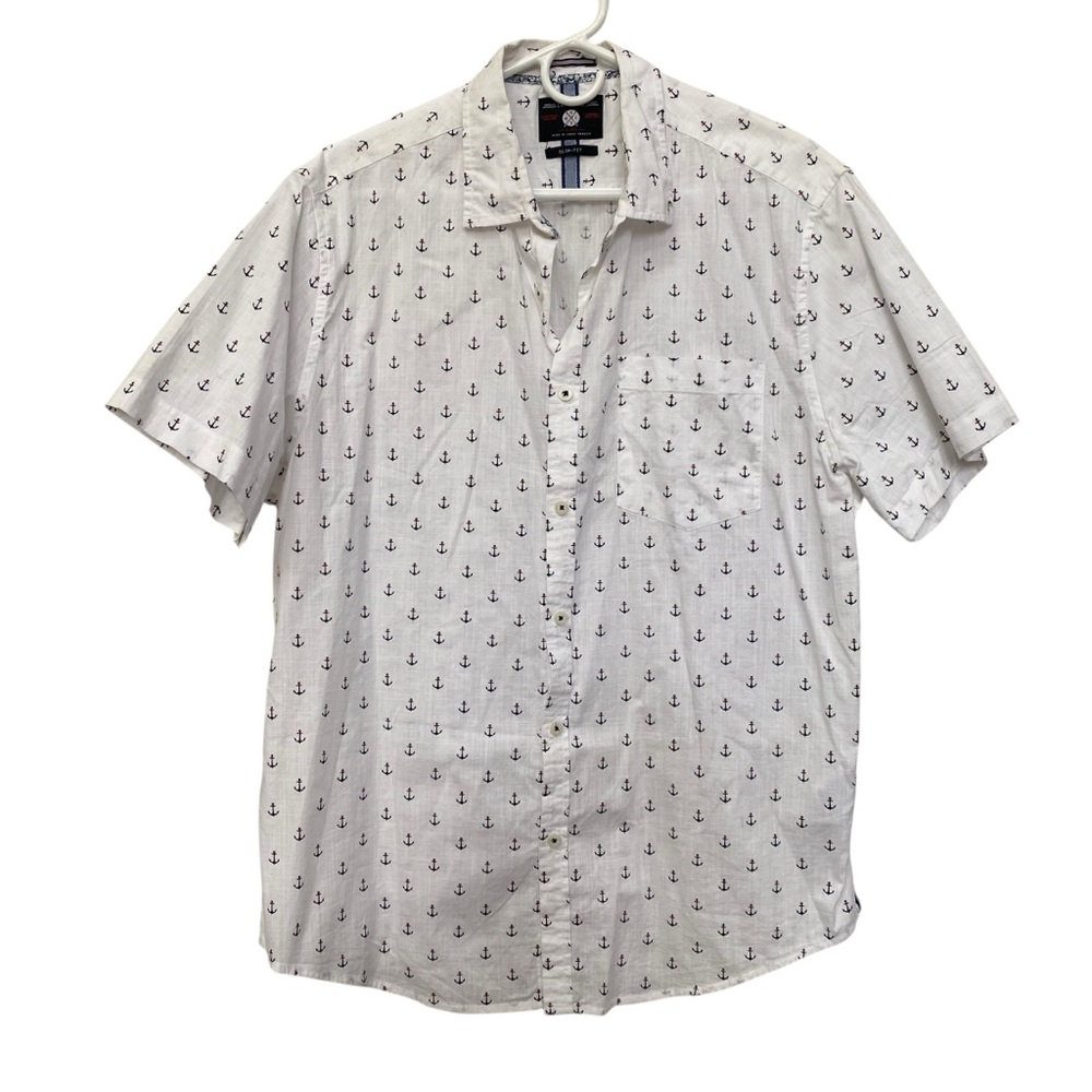 Cactus Man Slim Fit White Shirt size XL Nautical Anchor Navy short sleeve